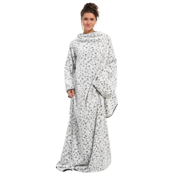 Rebelle Snuggle deken met mouwen fleece Panter grijs model voorkant