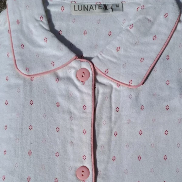 Lunatex dames pyjama flanel Oval dots ivoor