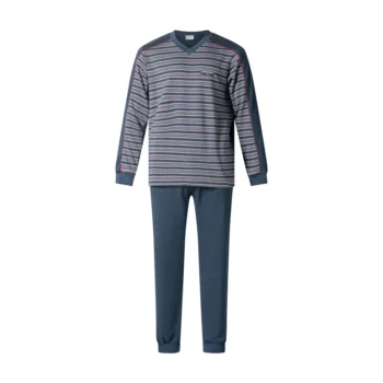 Gentlemen heren pyjama licht geruwd V-hals Fijnstreep marine rood
