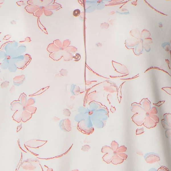 Lunatex dames pyjama interlock licht geruwd Flower roze detail