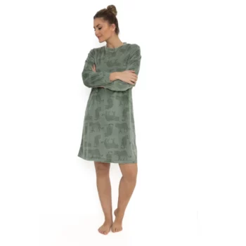 Cocodream dames nachthemd velours Panter groen
