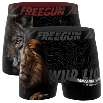 Freegun heren boxershorts microvezel 2-pack Leeuw-Wolf