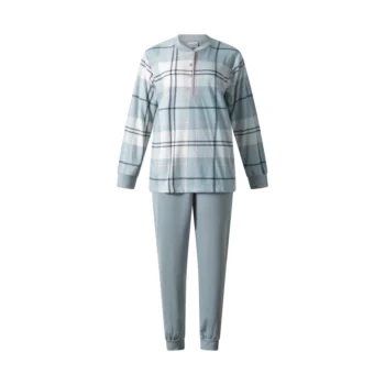 Lunatex dames pyjama interlock licht geruwd Ruit grijs