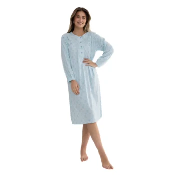 Cocodream dames nachthemd lange mouw Leaves blauw